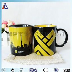 厂家直销 迪拜城市创意浮雕色釉贴花马克杯，原单定制商业采购首选